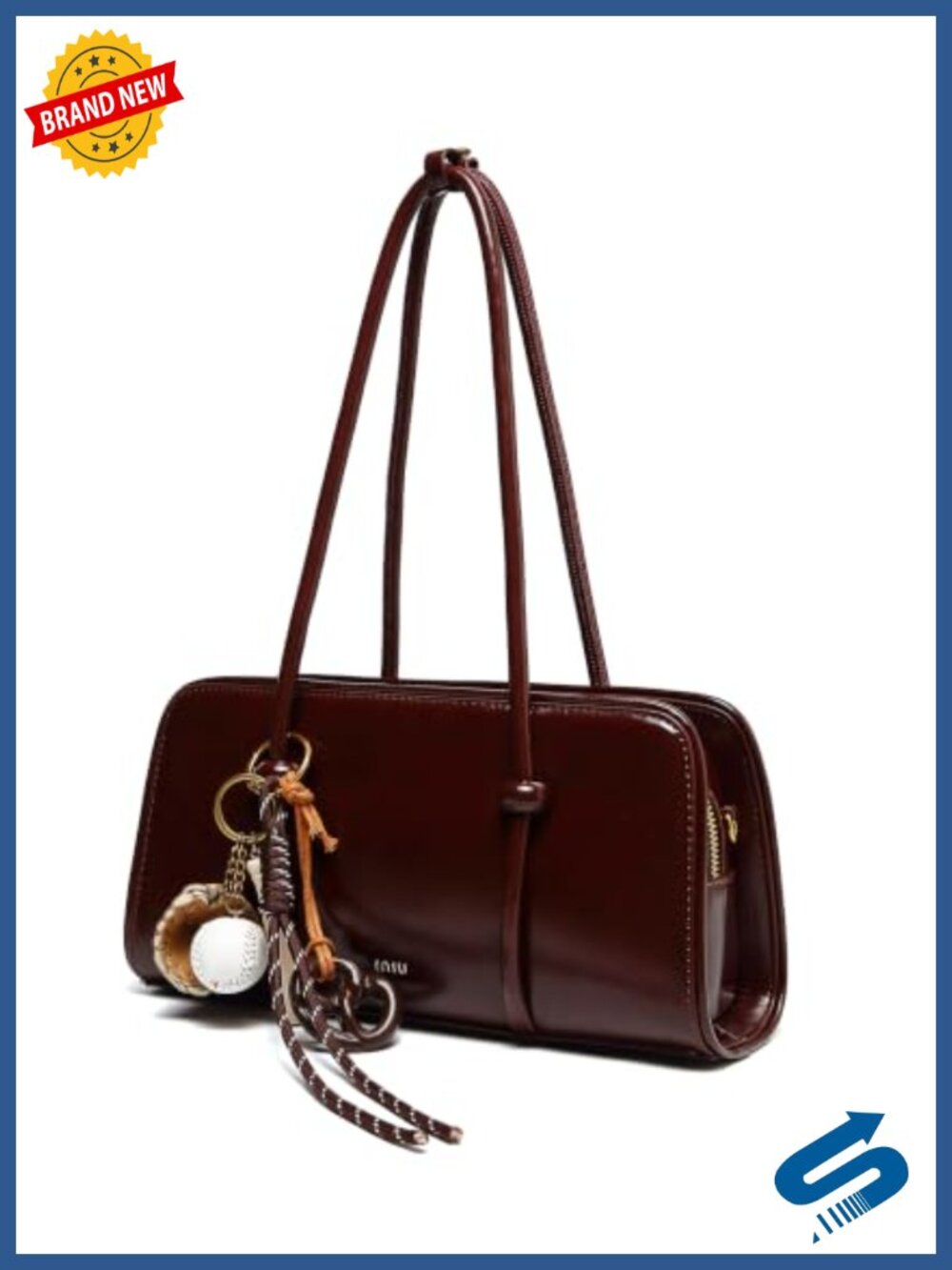 Glossy PU Leather Satchel Crossbody Bag With Detachable Straps